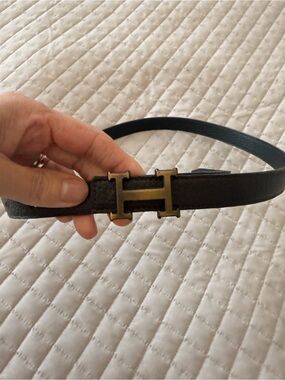 Leather H Belt Buckle Belt in Dark Brown